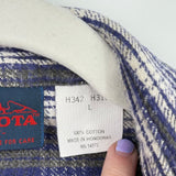 men Dakota Plaid Flannel Blue Gray Woven Top L