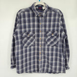 men Dakota Plaid Flannel Blue Gray Woven Top L