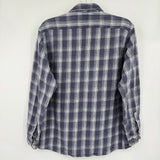 men Dakota Plaid Flannel Blue Gray Woven Top L