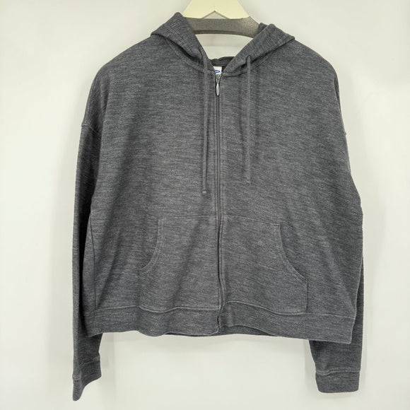 women Old Navy Cropped Full Zip Hoodie Gray Sweatshirt L