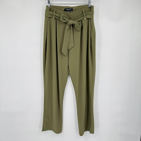 women Ellen Tracy Belted Trousers Olive Green Pants L