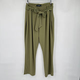 women Ellen Tracy Belted Trousers Olive Green Pants L