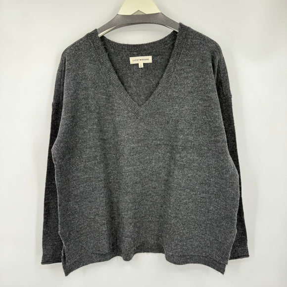 women Lucky Brand NWT V Neck Gray Sweater L