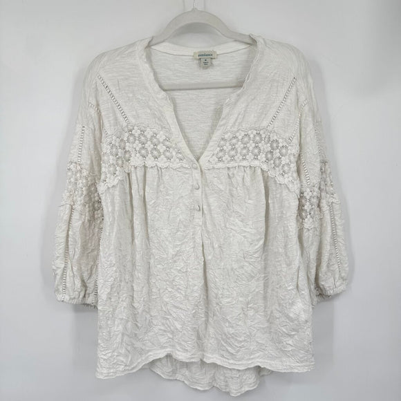 women Sundance Cotton Textured Lace White Knit Top M