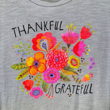 women Natural Life Thankful Grateful Floral Long Sleeve Gray Pink Orange Knit Top XL