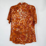 women Coldwater Creek Pintuck Button Front Blouse Orange Cream Woven Top M