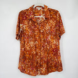 women Coldwater Creek Pintuck Button Front Blouse Orange Cream Woven Top M