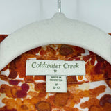 women Coldwater Creek Pintuck Button Front Blouse Orange Cream Woven Top M