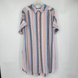 women Ecothreads Linen Striped Shirt Dress Blue Coral Purple Black White Dress L
