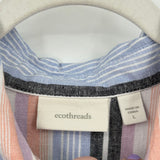 women Ecothreads Linen Striped Shirt Dress Blue Coral Purple Black White Dress L