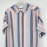 women Ecothreads Linen Striped Shirt Dress Blue Coral Purple Black White Dress L