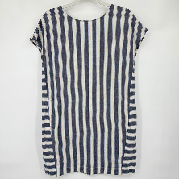 women Madewell Button Back Stripe Play Mini Blue White Dress S