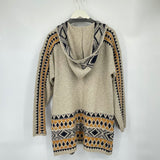 women Lucky Brand Aztec Open Cardigan Tan Yellow Black Sweater L