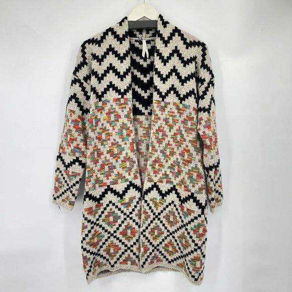 women Dreamers Aztec Open Cardigan Gray Black Multi Sweater M