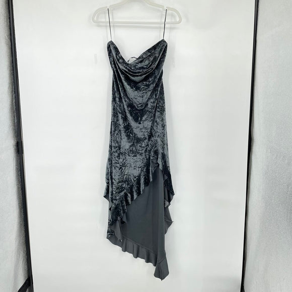women Urban Outfitters NWT Strapless Velvet Asymmetrical Hem Black Dress L