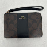 women Coach Mini Wristlet Card Pouch Brown Black Purse 6" x 3.75"