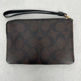 women Coach Mini Wristlet Card Pouch Brown Black Purse 6" x 3.75"