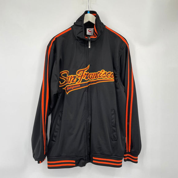 men San Francisco San Fran Track Jacket - AS IS Shoulder Seams Black Orange Yellow Jacket XXL
