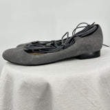 women Soft Surroundings Anna Lace Up Suede Ballet Flats Gray Shoes 7.5
