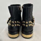 women Vince Camuto Windetta Leather Moto Boots Black Gold Shoes 7.5