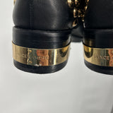 women Vince Camuto Windetta Leather Moto Boots Black Gold Shoes 7.5