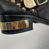 women Vince Camuto Windetta Leather Moto Boots Black Gold Shoes 7.5