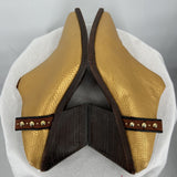 women Free People Marfa Western Mules Gold Shoes 39/8.5