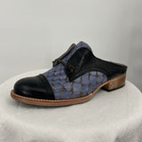 women Freebird Malena Croc Embosses Leather Mules Steel Blue Black Shoes 8