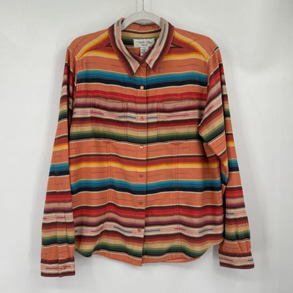 women Tasha Polizzi Western Striped Snap Button Front Coral Multi Woven Top XL