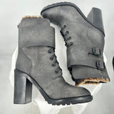 women Tory Burch Broome Fur Lined Combat Boots Gray Shoes 7