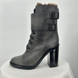 women Tory Burch Broome Fur Lined Combat Boots Gray Shoes 7