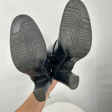 women Diba Adagio Buckled Leather Heeled Boot Black Shoes 7.5