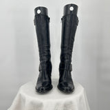 women Diba Adagio Buckled Leather Heeled Boot Black Shoes 7.5