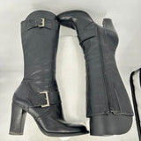 women Diba Adagio Buckled Leather Heeled Boot Black Shoes 7.5