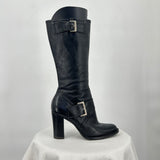 women Diba Adagio Buckled Leather Heeled Boot Black Shoes 7.5