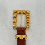 women Raina Gold Studded Buckle Leather Brown Belt L