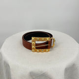 women Raina Gold Studded Buckle Leather Brown Belt L