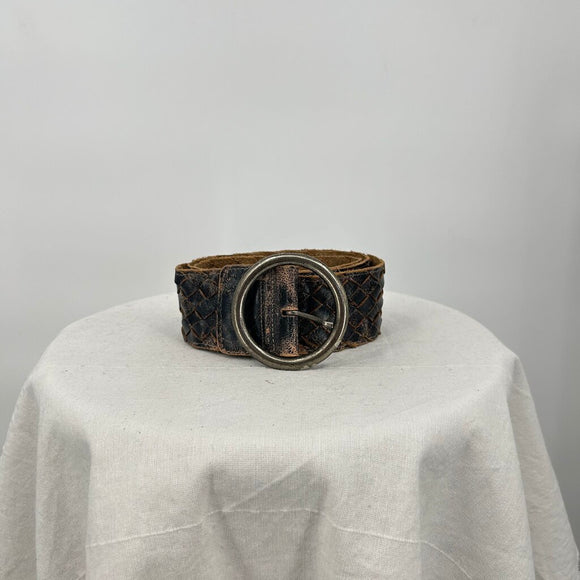 women Bed Stu Dreamweaver Distressed Woven Leather Black Brown Belt L