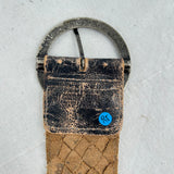 women Bed Stu Dreamweaver Distressed Woven Leather Black Brown Belt L