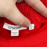 women Chico's Wide Leg Linen Bright Tomato Red Pants 16