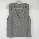 women Marine Layer Linen Blend Striped Sleeveless Gray and White Woven Top L
