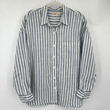 men Faherty Striped Linen Button Front Blue & White Woven Top L