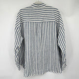 men Faherty Striped Linen Button Front Blue & White Woven Top L