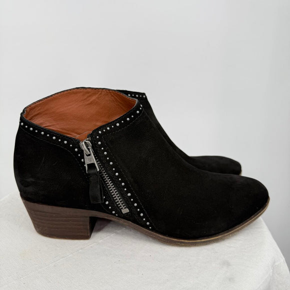 women Lucky Brand Leather Benna Ankle Boot Black Shoes 9.5
