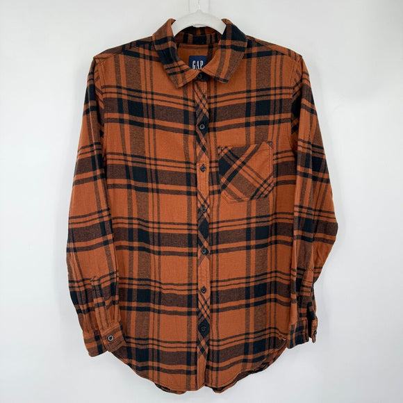 women Gap NWT Plaid Flannel Brown & Black Woven Top XS