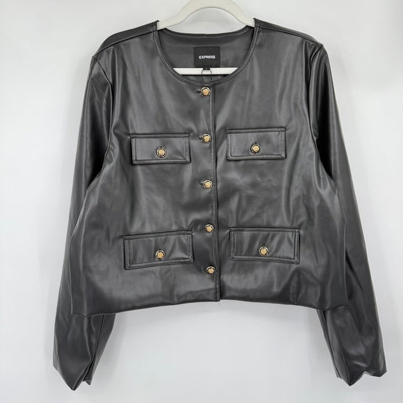 women Express NWOT Vegan Leather Cropped Black Jacket L