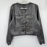 women Express NWOT Vegan Leather Cropped Black Jacket L