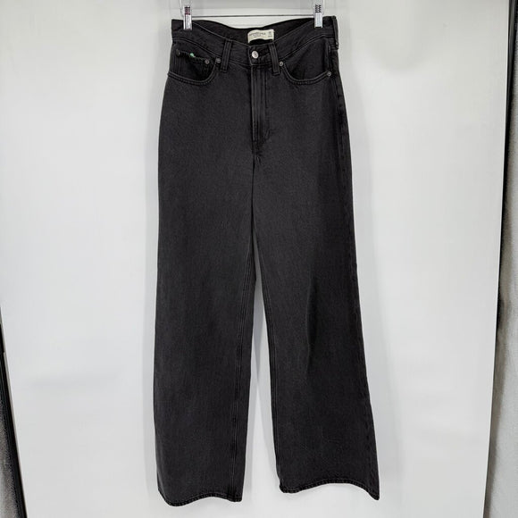 women Abercrombie & Fitch Wide Leg High Rise Aged Black Jeans 26L