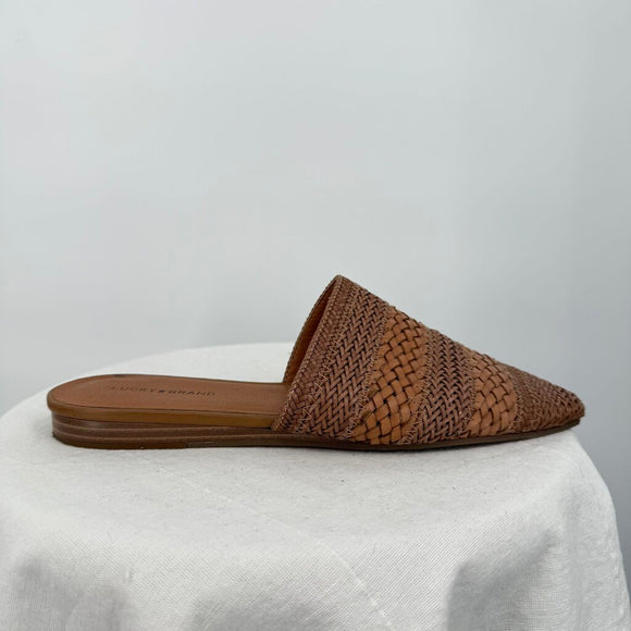 women Lucky Brand Woven Vegan Leather Mules Brown Shoes 10/42