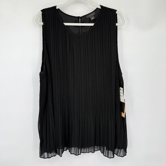 women Halogen NWT Micropleat Sleeveless Black Woven Top 3X